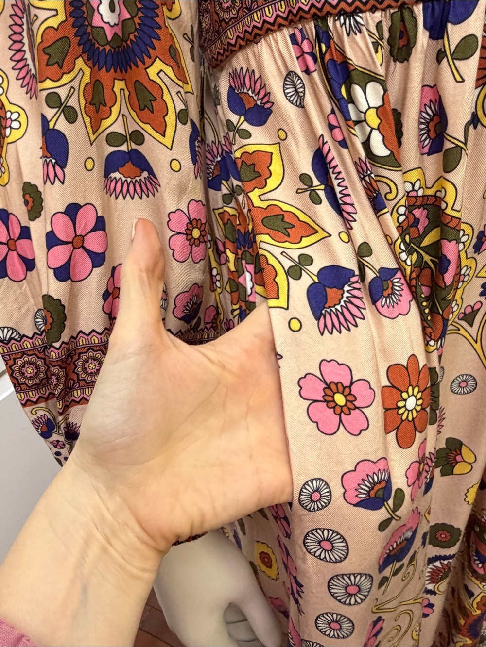 Boden Paisley Floral Long Sleeve Boho Maxi Dress - Cream, Pink, Green, Brown - Picture 3 of 15